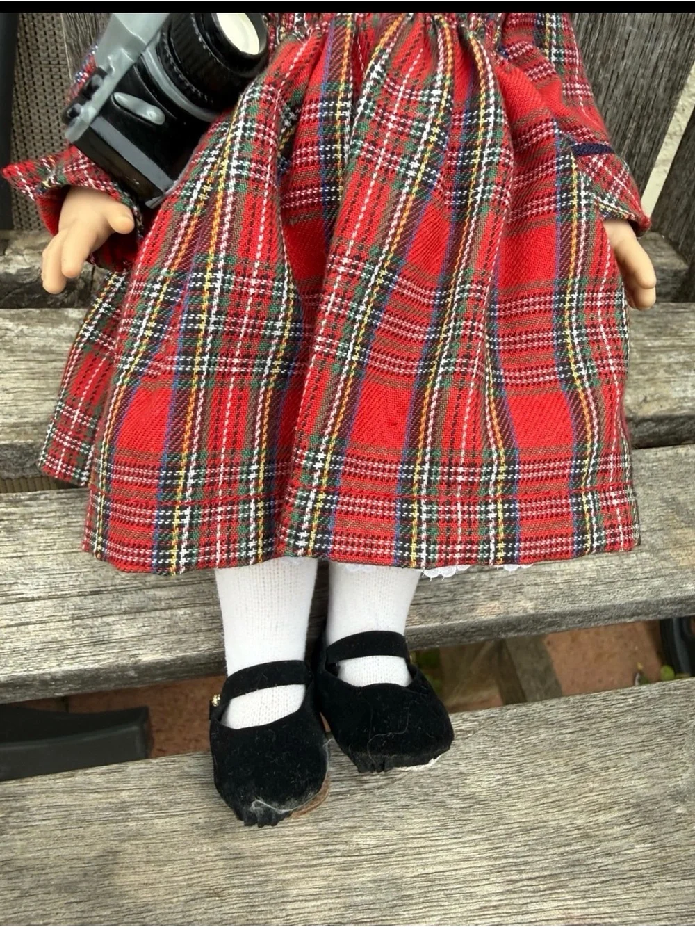 Blonde Blue-Eyed Doll in Red Plaid Dress